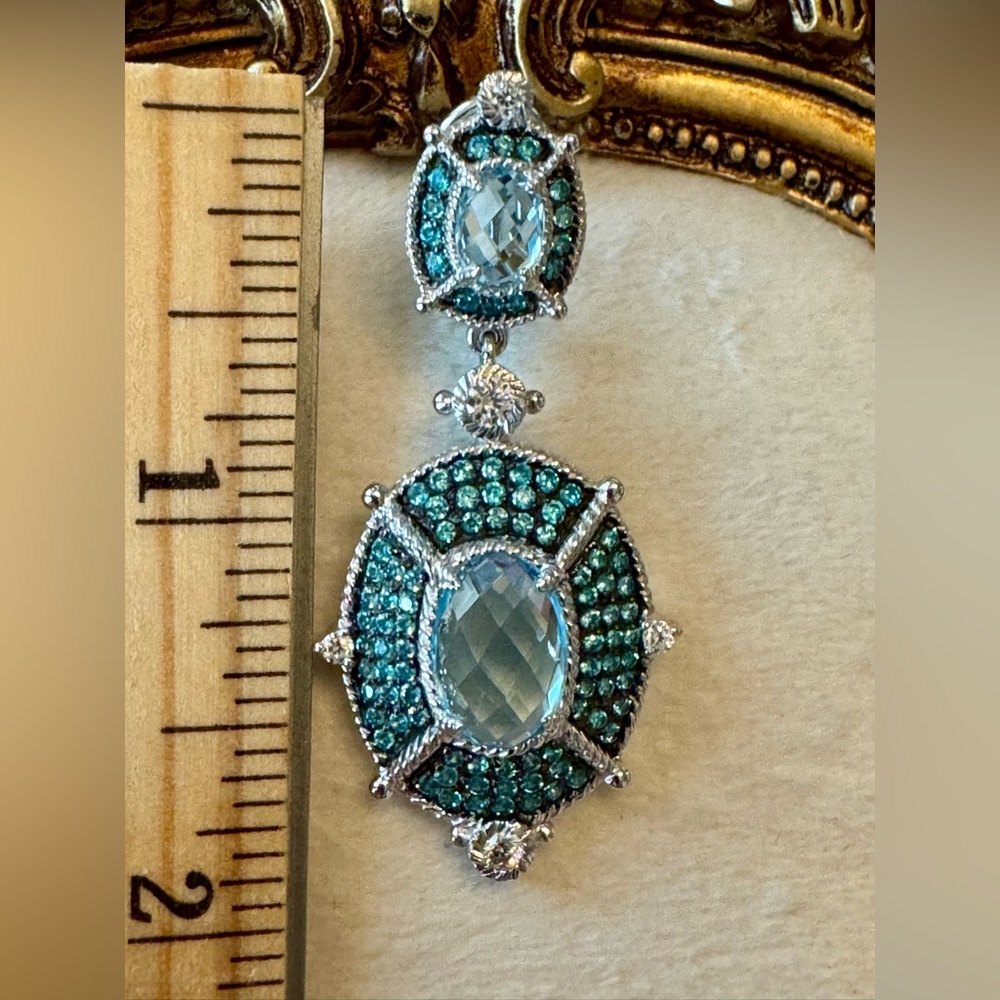 Judith Ripka Stunning Silver and Blue Topaz Dangle Earrings - Picture 8 of 8